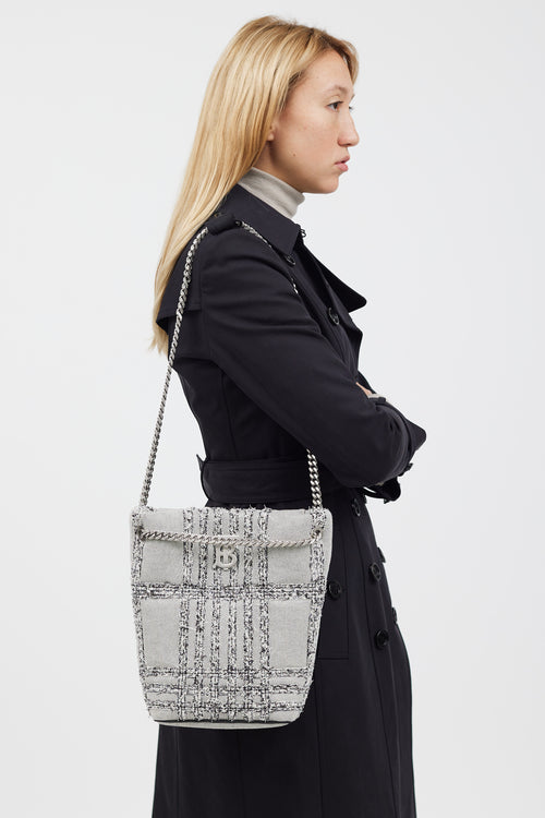 Burberry Grey & Black Woven Lola Bucket Bag
