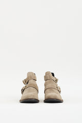 Burberry Grey Suede Buckled Cut Out Ankle Boot