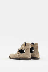 Burberry Grey Suede Buckled Cut Out Ankle Boot