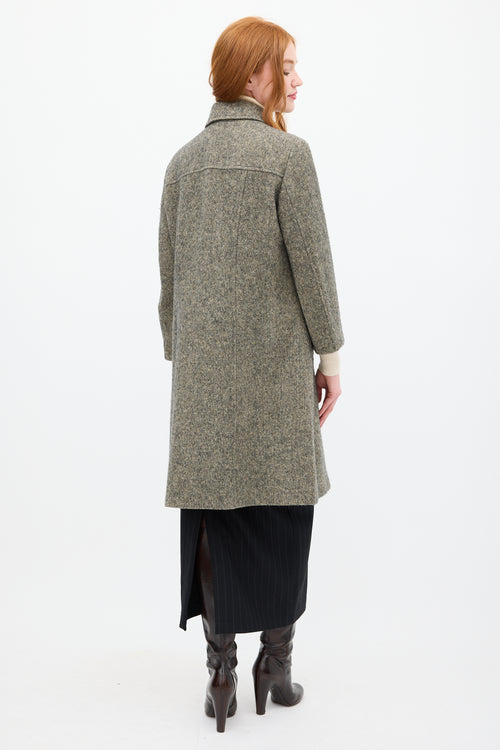 Burberry Grey Tweed Melange Ruffle Coat