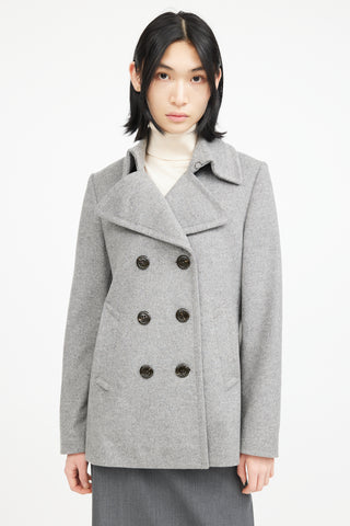 Burberry Grey Wool Double Breasted Pea Coat