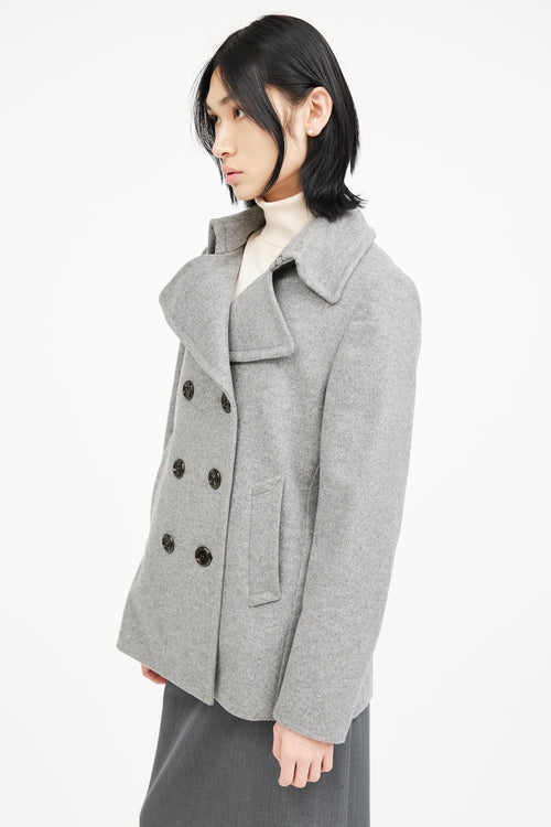 Burberry Grey Wool Double Breasted Pea Coat