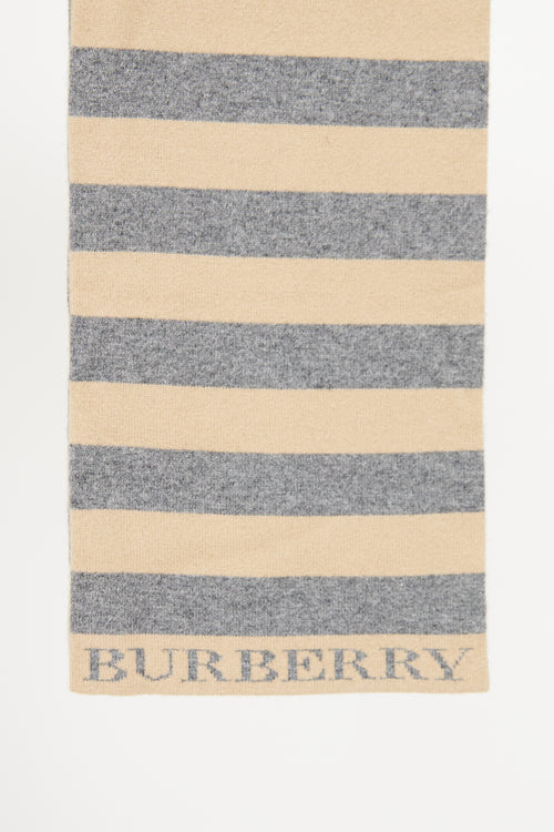 Burberry Grey & Beige Stripe Cashmere Scarf