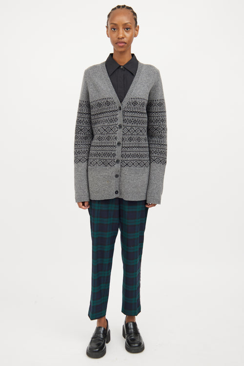 Burberry Grey & Black Fair Isle Cardigan