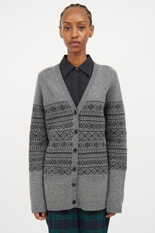 Burberry Grey & Black Fair Isle Cardigan