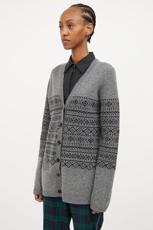 Burberry Grey & Black Fair Isle Cardigan