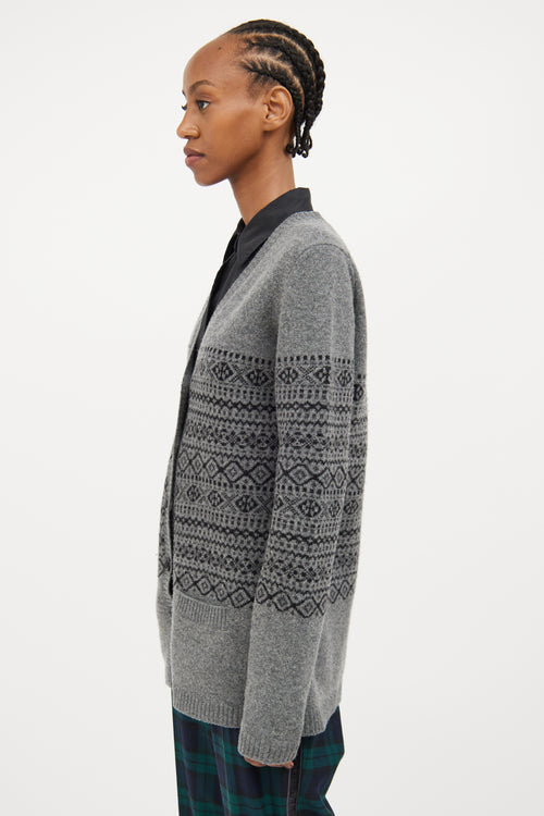 Burberry Grey & Black Fair Isle Cardigan