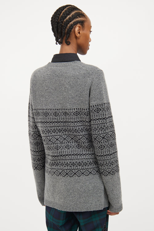 Burberry Grey & Black Fair Isle Cardigan