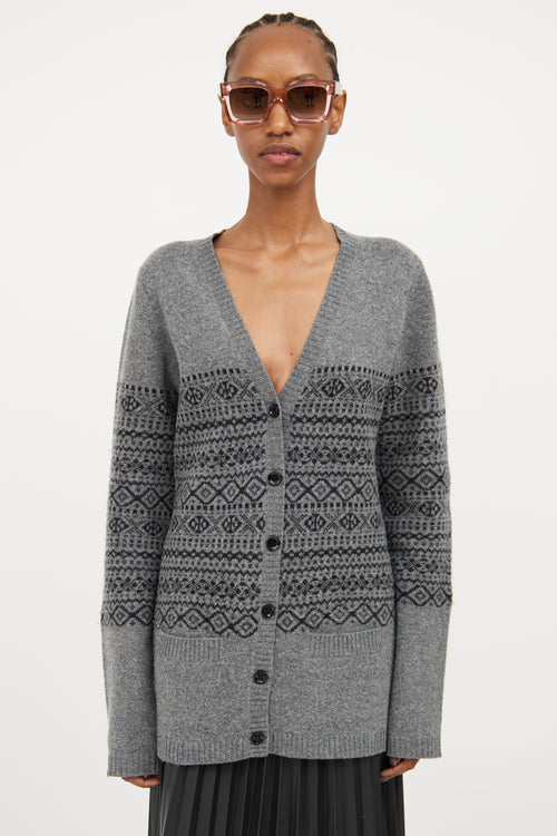 Burberry Grey & Black Fair Isle Cardigan