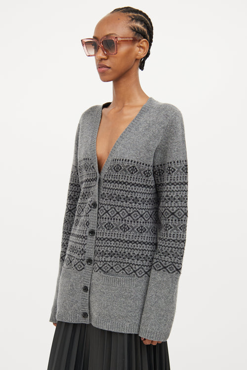 Burberry Grey & Black Fair Isle Cardigan