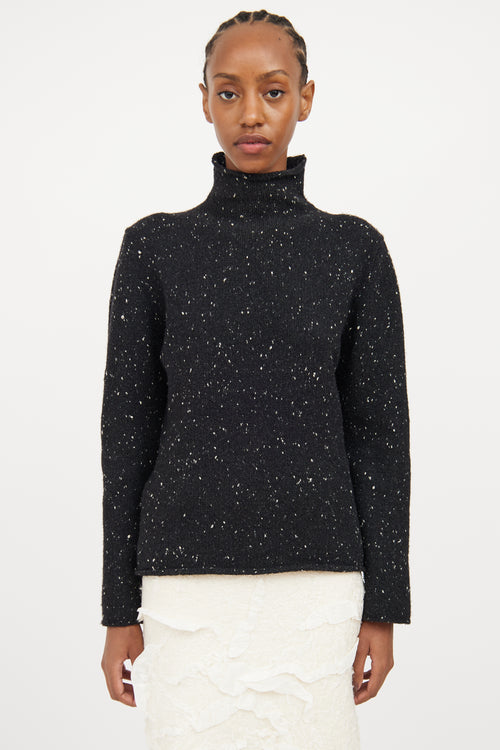 Burberry Black Knit Fleck Wool Turtleneck Sweater