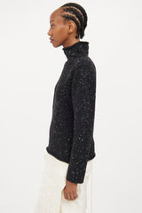 Burberry Black Knit Fleck Wool Turtleneck Sweater