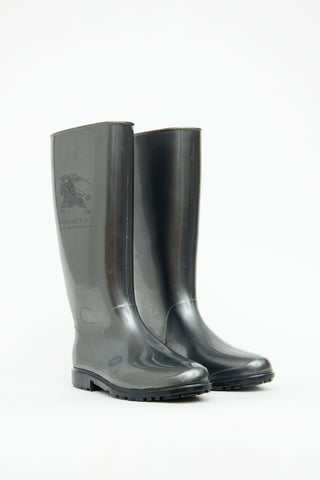 Burberry Metallic Grey Logo Rain Boots