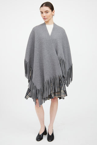 Burberry Grey Wool Fringe Cape