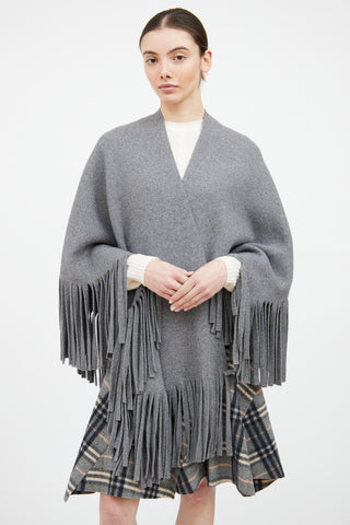 Burberry Grey Wool Fringe Cape