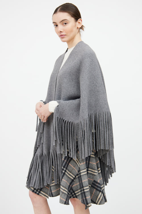 Burberry Grey Wool Fringe Cape