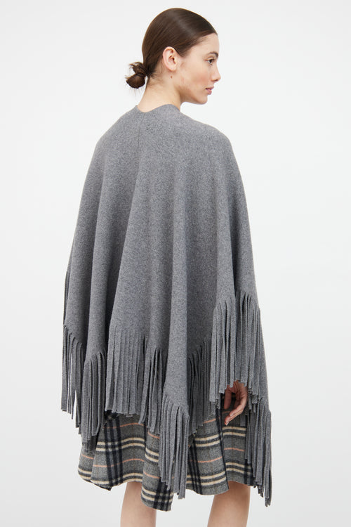 Burberry Grey Wool Fringe Cape