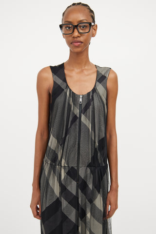 Burberry Grey Smoked Check Mesh Dress