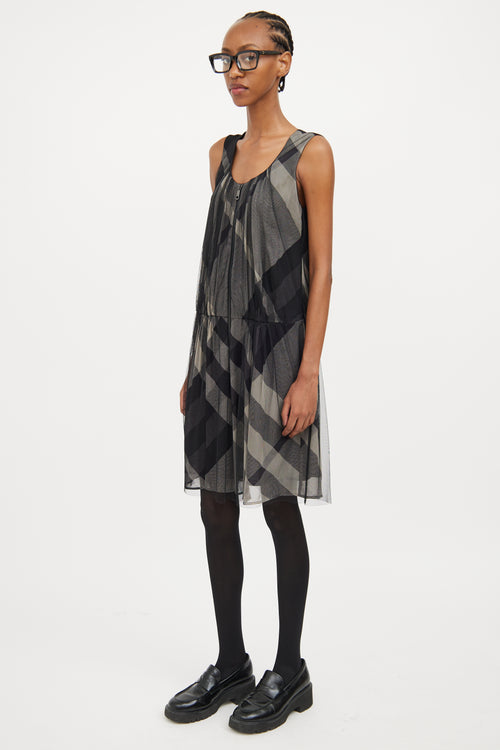 Burberry Grey Smoked Check Mesh Dress