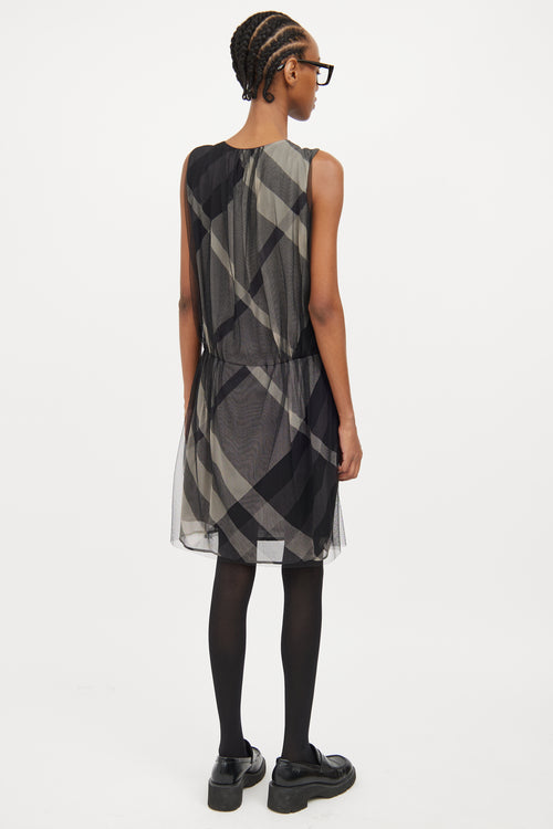 Burberry Grey Smoked Check Mesh Dress