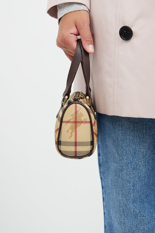 Beige Haymarket Check Mini Boston Bag