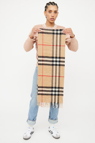 Burberry House Check Cashmere Fringe Scarf