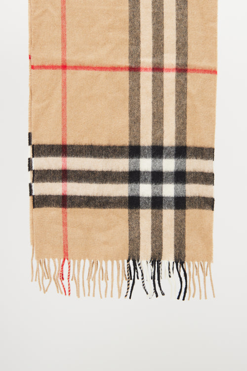 Burberry House Check Cashmere Fringe Scarf