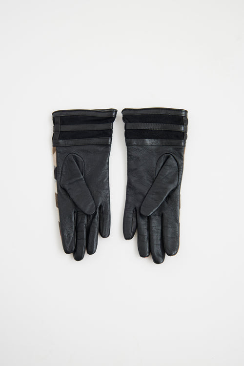 Burberry Brown & Black House Check Leather Gloves