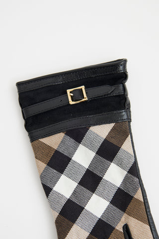 Burberry Brown & Black House Check Leather Gloves