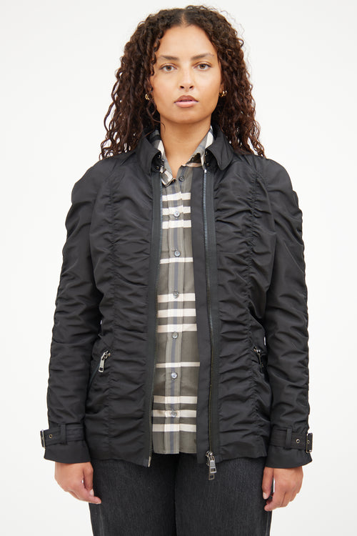 Burberry Black Ruched Zip Windbreaker Jacket