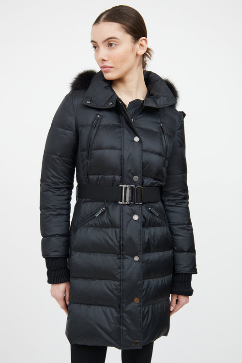 Burberry Black Fur Trim Down Coat