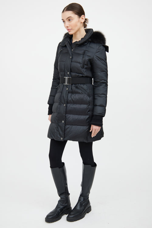 Burberry Black Fur Trim Down Coat