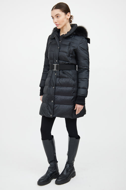 Burberry Black Fur Trim Down Coat