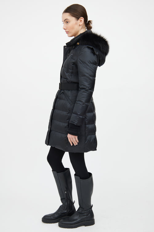 Burberry Black Fur Trim Down Coat