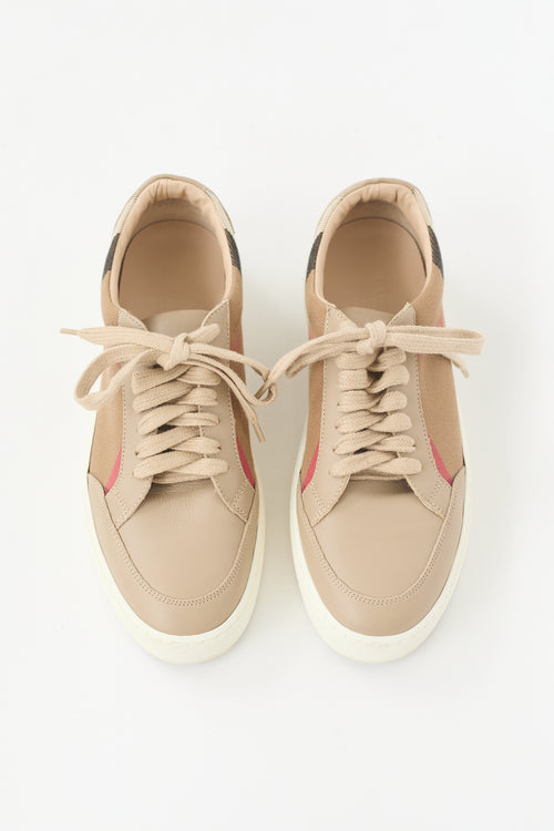 Burberry Leather & Canvas Check Sneaker