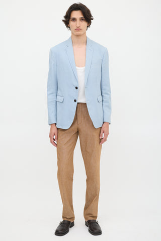 Burberry Light Blue Cotton & Linen Single Breasted Blazer