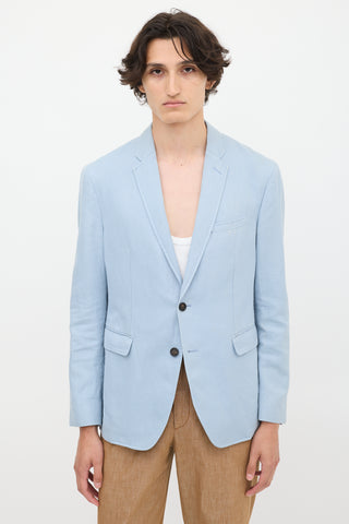 Burberry Light Blue Cotton & Linen Single Breasted Blazer