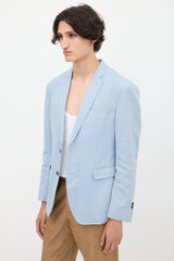 Burberry Light Blue Cotton & Linen Single Breasted Blazer