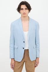 Burberry Light Blue Cotton & Linen Single Breasted Blazer