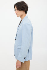 Burberry Light Blue Cotton & Linen Single Breasted Blazer