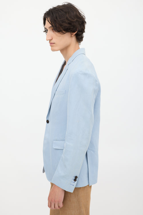 Burberry Light Blue Cotton & Linen Single Breasted Blazer