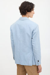 Burberry Light Blue Cotton & Linen Single Breasted Blazer
