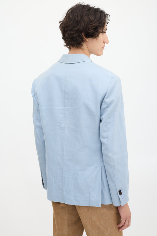 Burberry Light Blue Cotton & Linen Single Breasted Blazer