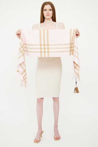 Burberry Pink Giant Check Fringe Scarf