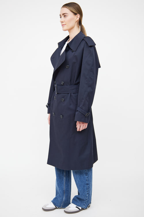 Burberry Navy Cotton Long Trench Coat