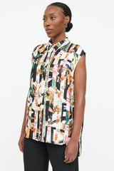 Burberry Silk Patterned Sleeveless Shirt