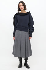 Burberry Navy Asymmetrical Off Shoulder Sweater