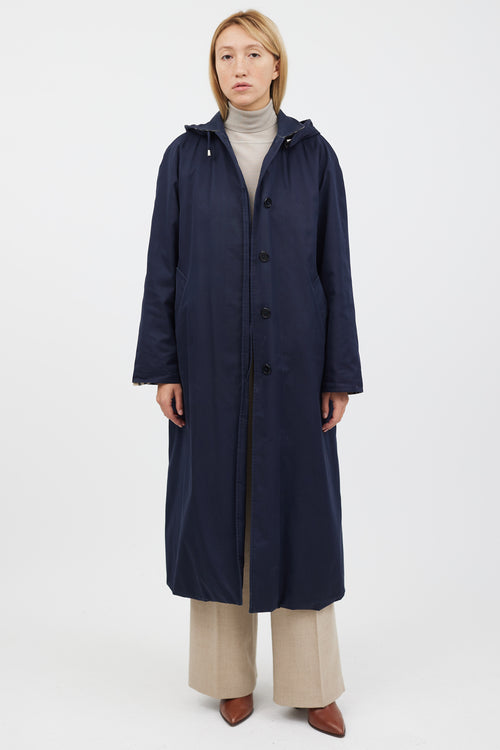 Burberry Navy & Beige Hooded Coat