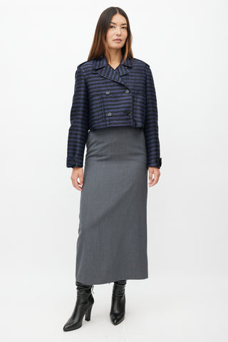 Burberry Navy & Black Woven Stripe Cropped Jacket