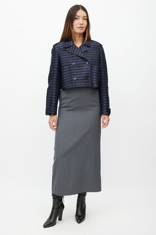 Burberry Navy & Black Woven Stripe Cropped Jacket